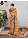 Mustard Norita Sequinned Silk Georgette Thread and Zari Embroidery Floral Print Saree 11415